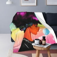 Afro American Black Girl Fleece Throfh Ofneret Ultra Soft Coy African Woman Декоративно одеяло за фланел през целия сезон за домашно легло диван стол пътуване 50x40in