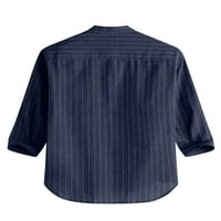 Мъжки върхове райета летни ризи бутон тениска редовно прилепване на блуза тениска тъмносиня л