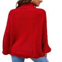Пуловери с висока шия с дълъг ръкав червени женски небрежни обикновени пуловери за жени