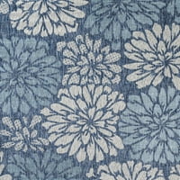 Zinnia Modern Floral Textured Weave Navy Aqua 5 'квадратна вътрешна зона на открито килим