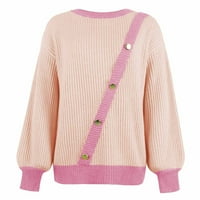 Женски моден есен зимен бутон за сплайсиране на дълги ръкави с кръг на пуловер върхове Hot8SL4869254