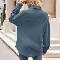 Tking fashion женски ревера небрежна разхлабена риза джобни карирани копчета блуза ризи за жени синьо l