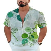 Sanviglor Mens Summer Rishes Кратко ръкав блуза ревера върхове Хавайски тройник ежедневно носете тениска бяло синя 2xl