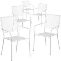 Флаш мебели Оя търговски клас бял вътрешен-открит стомана вътрешен двор ръка стол с квадратна гръб
