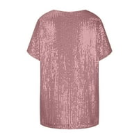 Блуза графични отпечатъци с къси ръкав Небрежни върхове V-образно лято за жени розово m