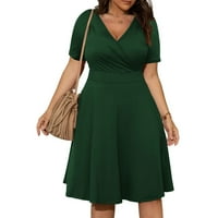 Дамски плюс размер ежедневни рокли лято V-образно деколте с къс ръкав рокля рокля с джобове зелено a 4xl, us size: 16