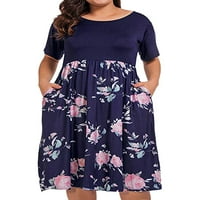 Haite Women Scoop Neck Plus Size Sundress Lone A A Line Ressions Daily Pockets Floral Print Тениска рокля