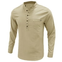 Ризи за мъже V-образно деколте с дълъг ръкав пуловер на ризата джоб бутон отгоре просвет бежове m