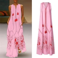 Puawkoer памучна смес жени винтидж без ръкави флорална рокля ежедневно лято отпечатана ежедневна женска рокля дамски върхове s