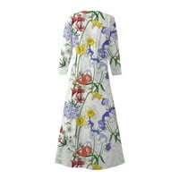 Feternal Women's Fashion Casual Print Round Leak Luse Roose Pocket Dress Maxi рокля за жени