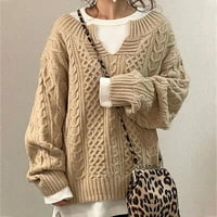 Есенни дрехи за жени жени с дълъг ръкав твърд цвят кръгла шия отгоре небрежни плетени пуловери блуза основно палто от топлина