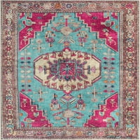 Добре изтъкана лотос Shasta Blush Turquoise Vintage Bohemian Medallion Persian 5'3 7'3 Машинна миеща се плоска тъкана килим