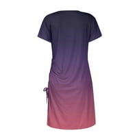 Женски летни рокли за жени обвиват рокля парти свободни средни дължини кръгли деколте отпечатано лилаво 2xl