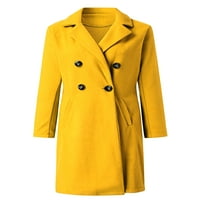 Rejlun женско яке шал шал шия палто с дълъг ръкав с джобове опростки вълнени вълнени двубойни жълти xxl