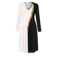 Летни рокли Hanzidakd за женски рокля с дълъг ръкав на жените V Neck Neck