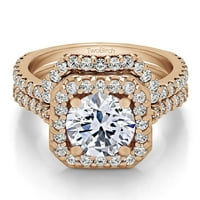 Пръстен за младоженци: годежен пръстен с диаманти и циркониев център в 14к Розово злато
