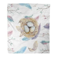 Хвърлете одеяло акварелна птица гнездо с яйца Великден ретро акварел върху бял естествен бохо топъл фланелен меко одеяло за диван