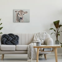 Ступел индустрии сладко бебе ферма крава теле облизване устните портретни картини Галерия-увити платно печат стена изкуство, 20х16