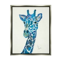 Ступел индустрии син жираф разнообразен колаж асортимент животински живопис графично изкуство блясък сив плаваща рамка платно печат стена изкуство, дизайн от Лиз