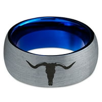 Волфрам Longhorn Texas Bull Horn Band Ring Men Women Comfort Fit Fit Blue Dome Freshed Grey Polished