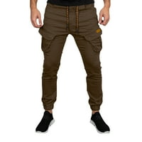 B91XZ Мъжки работни панталони Мъжки памук Четири сезона Мода проста плътна цветна еластична талия гащеризон случайни панталони