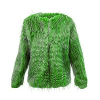 Жени Fau Fur Jacket- Твърда водорасли с дълъг ръкав с дълъг ръкав Рамо модно топло яке Кардиган Сот Зелен m