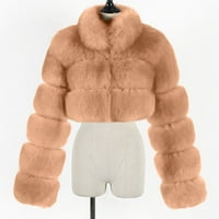 Жени зимни палта топло fau fur яке зимни солидни дами v-образно парче връхни дрехи khaki xl