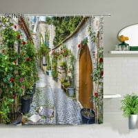 Селска улица пейзаж душ завеси цветя растение фон декор за стена висяща завеса баня декори тоалетна преграда екран