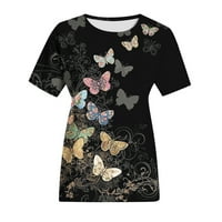 Върхове за жени ежедневни летни модерни, дамски сладки ризи за пеперуда с къси ръкави блуза кръгла шия облечена модна туника отгоре