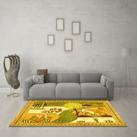 Ahgly Company Machine Pashable Indoor Round Animal Yellow Yellow Traditional Area Rugs, 3 'Round