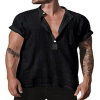Justvh men buttle-down яка блуза с къс ръкав тънки ежедневни джобове хенли ризи