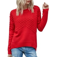 Simu жени есен небрежен моден пуловер жени кръг на врата пуловер дами плетен пуловер плътни цветове с дълъг ръкав кух пуловер