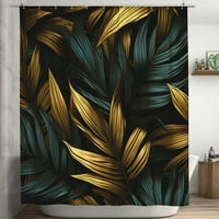 Тропически растения листа за душ завеса за баня, черно злато бохо душ завеси за завеси, абстрактно минимализъм тъкан модерен водоустойчив декор за баня с куки 72x72in