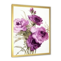 Дизайнарт 'букет от тъмно розови рози' традиционен Арт Принт в рамка