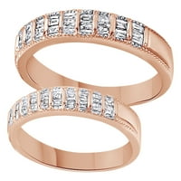Бял естествен диамант неговата и нейната сватбена лента, поставена в 14k розово злато