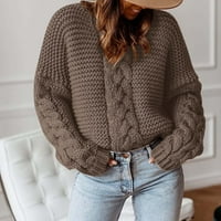 Женски пуловер Зимна мода Голяма солидна V Врат пържено тесто извива свободен ежедневен плетен пуловер