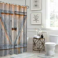 Дървена врата душ завеса, винтидж кафяв дървен хамбар ферма селска къща за душ завеса за баня водоустойчив полиестер рустик cotcecore