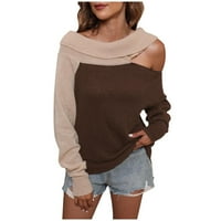 WHLBF пуловери за жени за жени, дамско облекло и зимен без презрамки сплайсинг плетещ пуловер за врата на шията