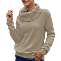 HGW пуловер за жени със солиден дълъг ръкав корупка плетен пуловер джъмпер пуловер топ блуза khaki 3xl