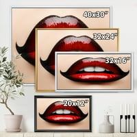 Дизайнарт 'Дамски устни с червено и черно червило' модерна рамка платно за стена арт принт