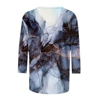 Dianli Womens Summer Tops мраморна туника за печат с V-образно деколте летни тениски небрежни разхлабени модни блузи върхове сини