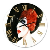 Дизайнарт 'Дама С Червена Глава В Шапка Портрет На Жена' Модерен Стенен Часовник