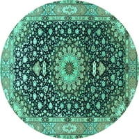 Ahgly Company Machine Wareable Indoor Round Medallion Turquoise Blue Traditional Area Rugs, 7 'Round