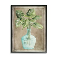 Ступел индустрии монстера оставя стъклена ваза саксийни къща растение Живопис черна рамка изкуство печат стена изкуство, дизайн