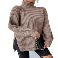 Небрежни обикновени пуловери с дълъг ръкав с дълги ръкави каки пуловери