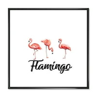 Три Фламинго Върху Бяла Рамка Живопис Платно Изкуство Печат